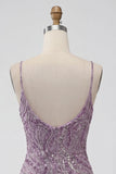 Lilac Bodycon Spaghetti Straps Short Homecoming Dress with Sequins