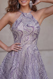 Lilac Halter Neck A-Line Short Homecoming Dress with Beading
