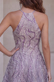 Lilac Halter Neck A-Line Short Homecoming Dress with Beading