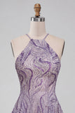 Lilac Halter Neck A-Line Short Homecoming Dress with Beading