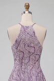 Lilac Halter Neck A-Line Short Homecoming Dress with Beading