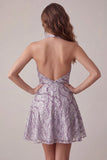 A-Line Lilac Halter Neck Backless Short Birthday Dress with Sequins