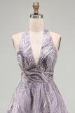 A-Line Lilac Halter Neck Backless Short Birthday Dress with Sequins