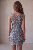 Black Bodycon Floral Ruched Short Cocktail Dress with Embroidery