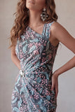 Black Bodycon Floral Ruched Short Cocktail Dress with Embroidery