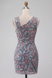 Black Bodycon Floral Ruched Short Cocktail Dress with Embroidery