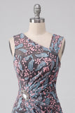 Black Bodycon Floral Ruched Short Cocktail Dress with Embroidery