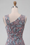 Black Bodycon Floral Ruched Short Cocktail Dress with Embroidery