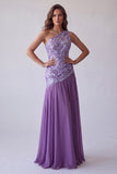 Purple Floral Embroidery A-Line One Shoulder Long Formal Dress