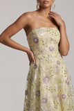 A-Line Dusty Sage Strapless Sequins Floral Midi Mother of the Bride Dress