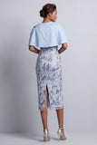 Sky Blue Floral Bodycon Sequins Midi Mother of the Bride Dress with Pockets