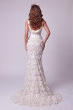 Mermaid Ivory Corset Sequins Thick Straps Long Pageant Dress with Train
