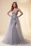 Sweetheart Dusty Blue Sequins Mermaid Long Pageant Dress with Train