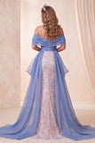 Blue and Pink Off the Shoulder Sequins Mermaid Long Pageant Dress with Train