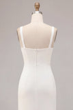 Mermaid White Square Neck Long Engagement Dress with Slit