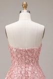 Pink A-Line Sweetheart 3D Flower Short Homecoming Dress with Ruffles