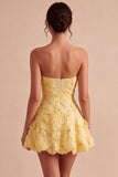 Yellow Sweetheart A-Line Beaded Pearls Floral Homecoming Dress with Ruffles