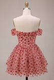 Off the Shoulder Red A-Line Sequins Corset Tiered Ruffled Homecoming Dress