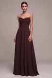 Dark Coffee Sweetheart A-Line Chiffon Long Formal Dress