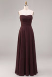 Dark Coffee Sweetheart A-Line Chiffon Long Formal Dress