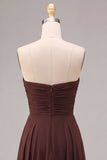 Dark Coffee Sweetheart A-Line Chiffon Long Formal Dress