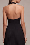 Chiffon Black A-Line Halter Neck Pleated Maxi Formal Dress