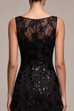 A-Line Chiffon Black Sequins Bateau Neck Maxi Formal Dress