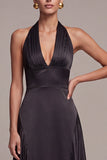 Black A-Line Satin Halter Neck Long Formal Dress