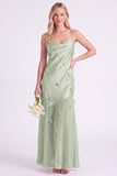 Pink Sheath Satin Spaghetti Straps Long Bridesmaid Dress with 3D Flowers