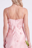 Pink Sheath Satin Spaghetti Straps Long Bridesmaid Dress with 3D Flowers