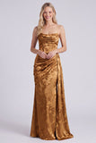 Satin Sage Strapless Ruched Mermaid Floral Long Bridesmaid Dress with Sash