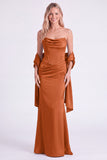 Mermaid Sage Strapless Corset Ruched Long Bridesmaid Dress with Lace Up Back