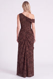 Espresso One Shoulder Floral Ruched Corset Long Bridesmaid Dress with Slit