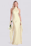 Pink Halter Neck Satin Mermaid Long Bridesmaid Dress
