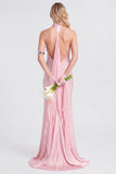 Pink Halter Neck Satin Mermaid Long Bridesmaid Dress