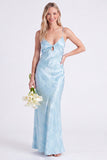 Mermaid Daffodil Floral Spaghetti Straps Keyhole Long Bridesmaid Dress