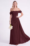 Daffodil Off the Shoulder Chiffon Ruched Long Bridesmaid Dress