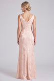 Mermaid Green V-Neck Floral Corset Ruched Long Bridesmaid Dress with Slit