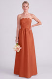 Pink Strapless A-Line Long Bridesmaid Dress