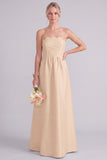 Pink Strapless A-Line Long Bridesmaid Dress