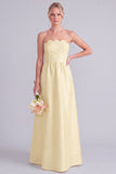 Pink Strapless A-Line Long Bridesmaid Dress