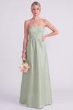 Pink Strapless A-Line Long Bridesmaid Dress
