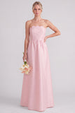 Pink Strapless A-Line Long Bridesmaid Dress