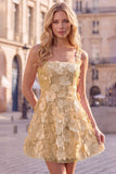 A-Line Square Neck Floral Pink Short Homecoming Dress with Appliques