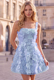 A-Line Square Neck Floral Pink Short Homecoming Dress with Appliques