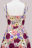 A-Line Square Neck Floral Pink Short Homecoming Dress with Appliques