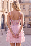 Sequins Lilac Corset A-Line Tiered Ruffled Short Homecoming Dress