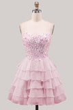 Sequins Lilac Corset A-Line Tiered Ruffled Short Homecoming Dress