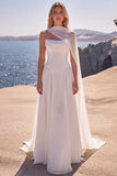Strapless White Basque Waist Corset A-Line Long Wedding Dress