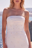 Mermaid Strapless White Beaded Long Wedding Dress with Bow